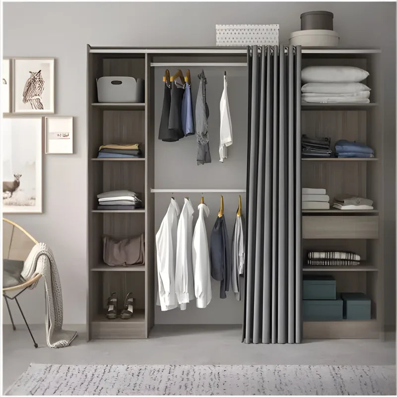 🇷🇴 Kit dressing modular – finisaj stejar gri, cu perdea și rafturi reglabile